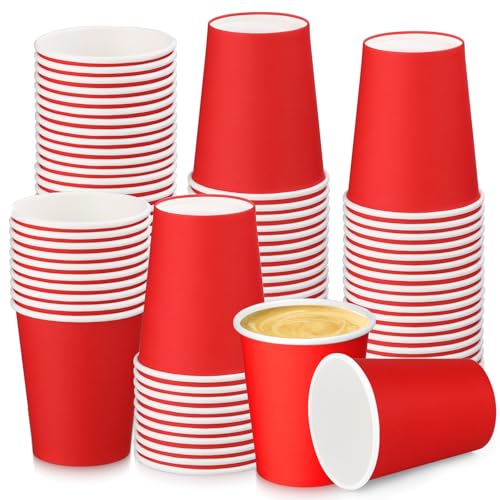 BUOKKON Lot de 100 gobelets en carton rouges de 236,8 g pour boissons chaudes et froides compostables jetables pour fête, bricolage, vacances, mariage,...