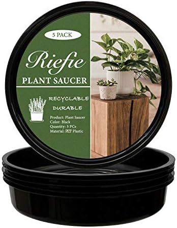 Riefie 5 Pack of 12 Inch Plastic Plant Saucer, Black Round Drip Trays for Indoors & Outdoor Plants, Durable Thick Saucer for Flower Pot (12'')