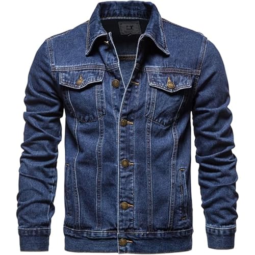 Maiyifu-GJ Herren Distressed Denim Jacke Casual Slim Fit Jean Jacket Button Front Washed Jean Trucker Jacket, Dark Bluea2, M
