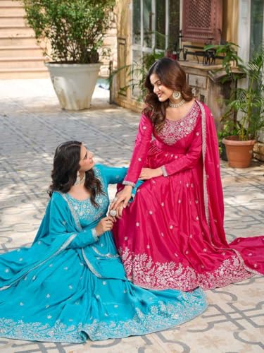 Women's American Silk Sequence Embroidery Long Anarkali Kurti Gown With Dupatta2