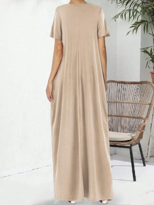 Image of Nimsruc Women Summer Long Dress Casual Sexy Short Sleeve Loose Maxi Dresses for Women 2025