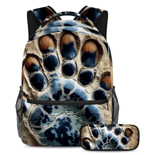 Cartables motif pattes de chien et chat | Set sac à dos et trousse grand format pour l'école