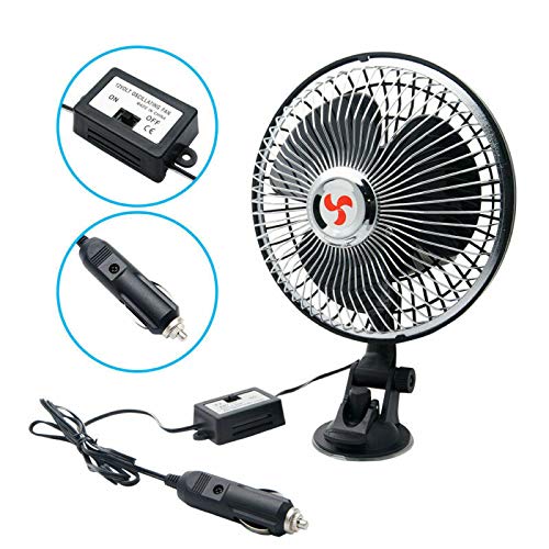 Baceyong Oscylacyjny wentylator chłodzący do samochodu ciężarowego, 12 V/24 V, 6", do użytku na zewnątrz, na kemping, do samochodu, uchwyt na deskę rozdzielczą, chłodzenie obrót o 360 stopni