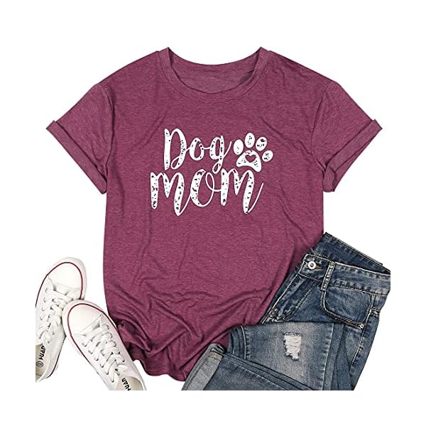 FLOYU Women Mom Shirts Mama Letter Printed T-Shirt Mother's Day Tops Casual Fur Mom Short Sleeve Shirt Claret
