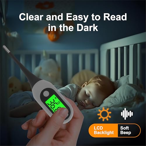 Image of 2 Pack Digital Thermometer for Adults Kids Babies,Measures in 16 Seconds with Flexible tip and Fever Alarm, Accurate Oral Rectal Underarm Thermometer with 3 Colors Back Light
