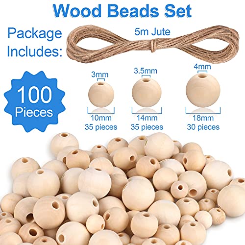 Wooden Beads, 100Pcs Natural Wood Beads, Unfinished Wood Beads Bulk, Round Wooden Beads For Crafts, 3 Sizes Smooth Wooden Balls With Holes For Farmhouse Garlands, Gnomes, Jewelry (10/14/18Mm) #TOP5