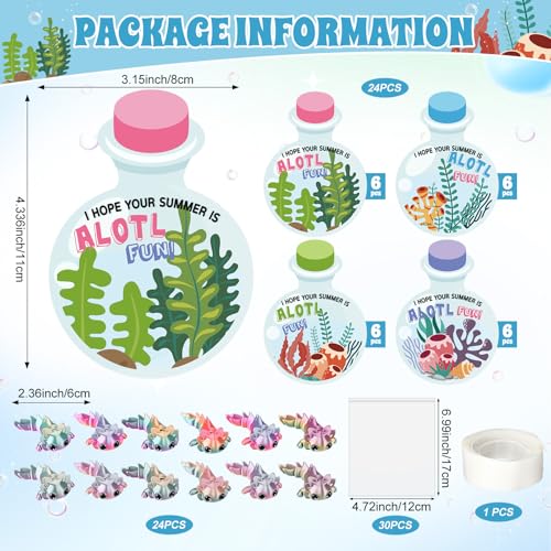 BrightRow 24 Sets 3D Printed Axolotl with Summer Cards Axolotl Party Favors 3D Printed Animal Figures Stress Relief Fidget for Gift Exchange Summer Goodie Bag Stuffers Pool Party Favors by BrightRow - Used condition - Image 2