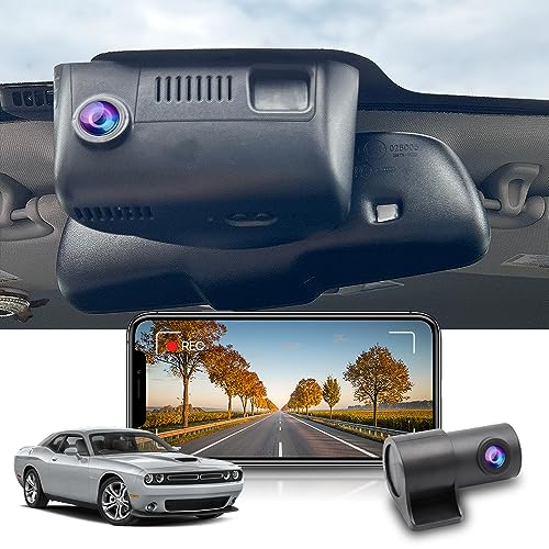 Fitcamx Front 4K+Rear 1080P Dash Cam for 2015-2023 Dodge Challenger GT R/T SXT Plus Scat Pack (HD2-6091), OEM Style, Dual HD Video, Loop Recording, WiFi & APP, G-Sensor, Easy to Use, 128GB Card