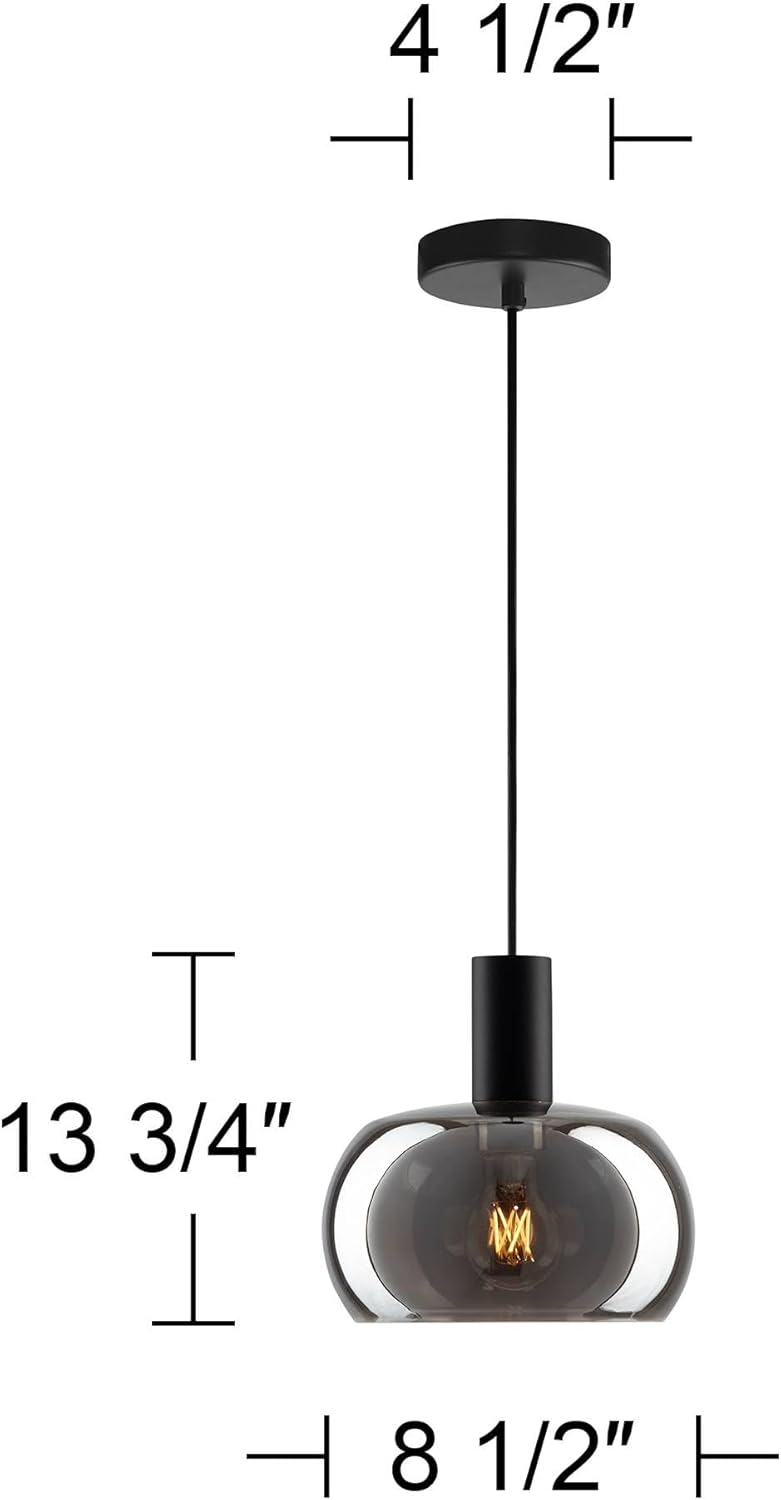 Possini Euro Design Rorie 8 1/2" Modern Pendant Ceiling Light Fixture Dining Room Over Table Kitchen Island Foyer Hanging Round Black Smoke Glass Metal Hallway Entryway Living Room Indoor Mini