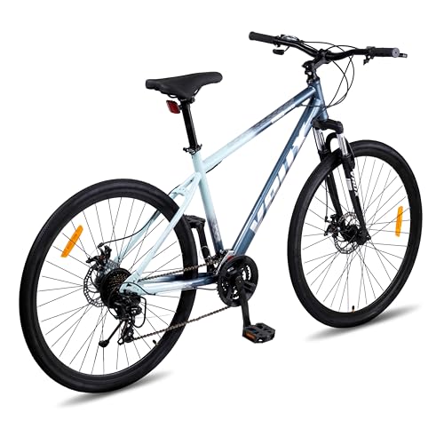 Image of Vaux City-Pro Hybrid Cycle for Adults with 21 Speed Shimano Gears| 19 Inch HI-Ten Steel Frame| Dual Disc Brakes| 700x35C Tyres|Double-Wall Alloy Rims(Nardo-Grey, Multispeed, Suspension Fork)