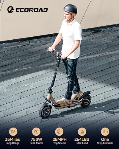 Image of ECOROAD Electric Scooter for Adults, 750W Motor & 25 MPH & 30-35 Miles Long Range, 8.5&10 inch Tires with Dual Suspension, Foldable Commuting E Scooter with App Control