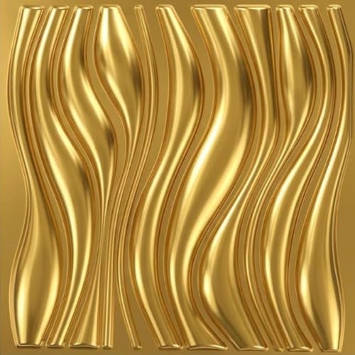 Image of Kayra Decor Luxury 3D PVC Wall Panels - Wave Pattern, Gold Finish | 19.7 inch x 19.7 inch | Pack of 12 | Covers 32.28 Sq. Ft. | Stylish Wall Cladding for Home & Office Interiors