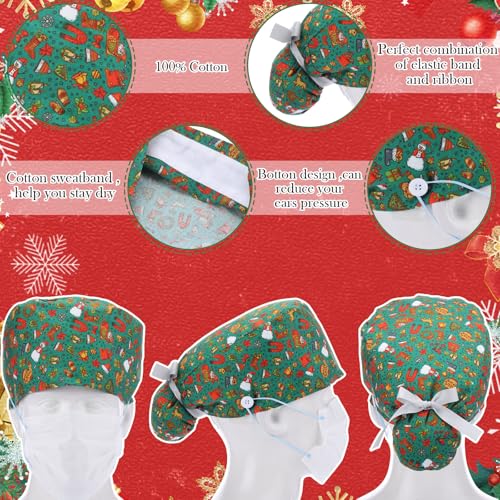 Image of 6 Pcs Scrub Cap Women Adjustable Nurse Cap with Button Bouffant Medical Surgical Hat Sweatband for Gift