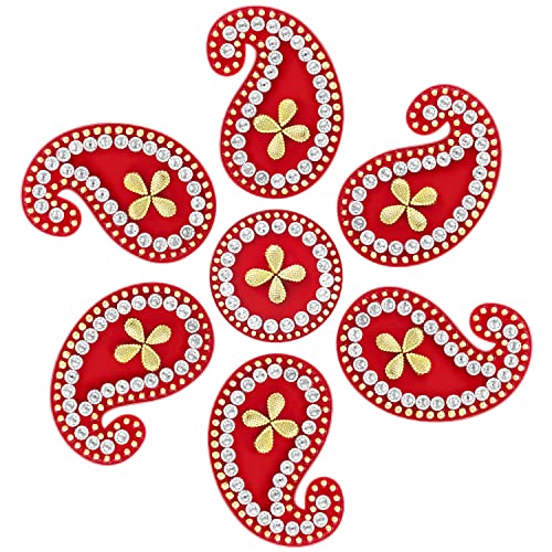 Aheli Diya Pasley Rangoli acrílico reorganizable para el hogar, eventos, tachonado con piedras de imitación piso belleza-7 piezas (rojo) Cover