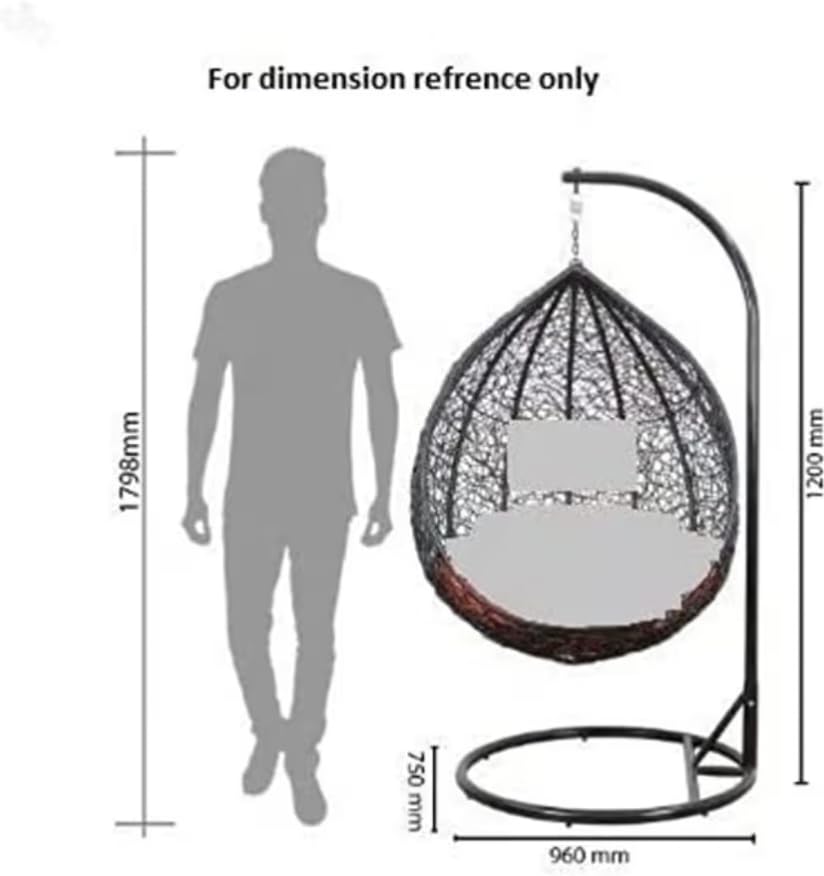 Image of Single Seater Swing Chair with Stand & Cushion Outdoor Indoor Balcony Garden Patio, Powder Coated Frame, UV-Protected Wicker, Premium Cushion, Swing Chair (Black-White)