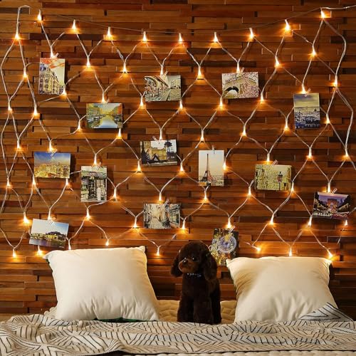 Filet lumineux à piles résout manque de prises pour déco photo Noël
