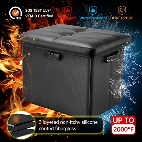 Docsafe Storage Ottoman With Lock,Fireproof Folding Ottoman Foot Rest Stool Storage Chest With Storage Safe For Important Documents,Waterproof 17 Inches Short Ottoman Foot Stool With Hanldes,Black #TOP4