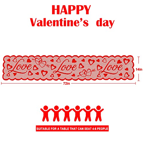 Valentine's Day Table Runner, 14 X 72 Inch Red Lace Love Heart Table Runner For Valentine Dinner Table Decoration Galentine's Day Party Supplies #TOP1