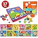 Produktbild BeebeeRun 37 Stück Mosaik Steckspiel Spielzeug Set mit 12 Gemusterte Karten Geometrische Puzzle-Schaltfläche und Aufbewahrungsbox Pädagogische Baustein Spielzeug Lernspielzeug Geschenke für Kinder