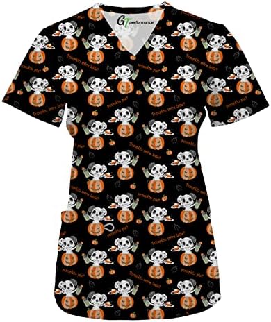 Green Town Scrubs for Women V-Neck Scrub Top - Christmas Thanksgi...