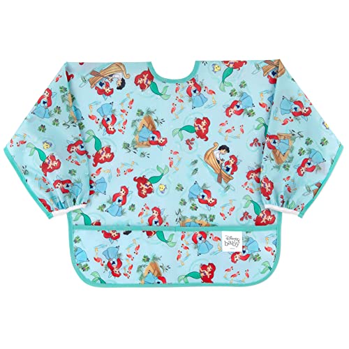 Image of Bumkins Disney Sleeved Bib for Girl or Boy, Baby and Toddler for 6-24 Mos, Essential Must Have for Eating, Feeding, Baby Led Weaning Supplies, Long Sleeve Mess Saving Food Catcher, Soft Fabric, Ariel