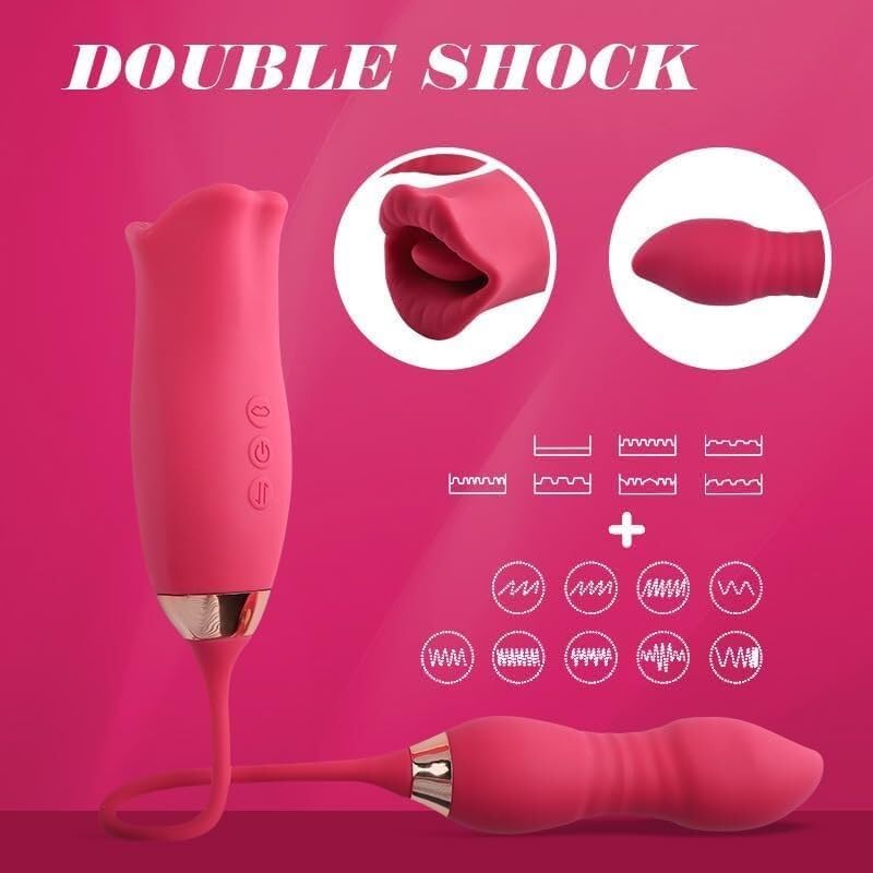 Adult Sex Toys Vibrator with 9 French Kissing Modes and Vibration Modes, G-spot Toy and Clitoral Tongue, Rose Vibrator, Dildo