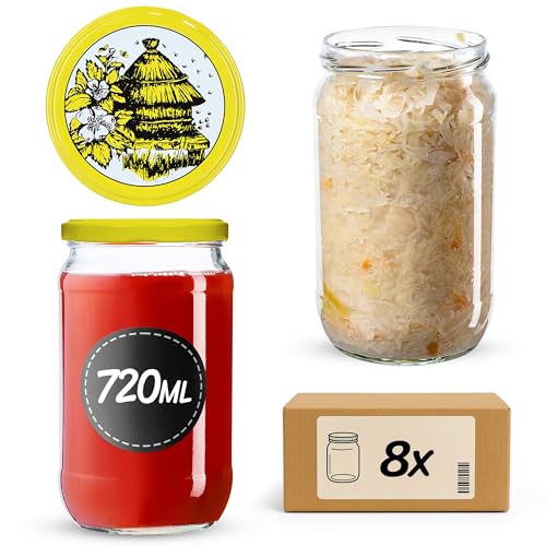 KADAX Pots de conservation 720 ml, bocaux à conserver pour mise en conserve, pots à confiture pour couvercles à vis, bocaux à plongée, pots à confiture, pots à provisions, pots de conserve, pots ronds