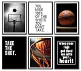 6Pcs Basketball Canvas Wall Art Inspirational Sport Theme Painting Picture Wall Decor Black White Basketball Motivational Quotes Poster Print Artwork for Teen Boys Kids Room Decor (poster, 8x10in)