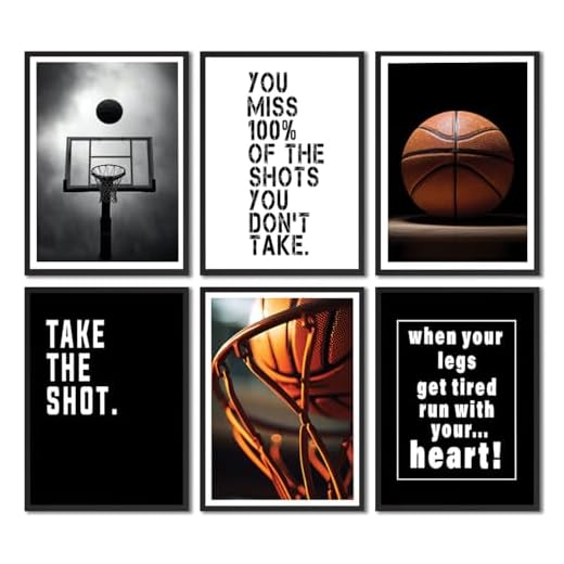 6Pcs Basketball Canvas Wall Art Inspirational Sport Theme Painting Picture Wall Decor Black White Basketball Motivational Quotes Poster Print Artwork for Teen Boys Kids Room Decor (poster, 8x10in)