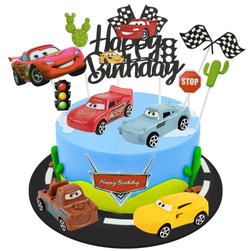 Décoration de Gâteau Cars Anniversaire, 12 PCS Auto Cake Topper, Decoration Gateau Theme Cars Anniversaire Gâteau Topper, Décorations De Fêtes d'Anniversaire Kit pour Enfant