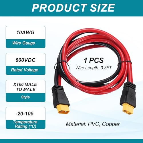 Rallonge XT60 600 VDC haute isolation 10 AWG pour batterie RC FPV