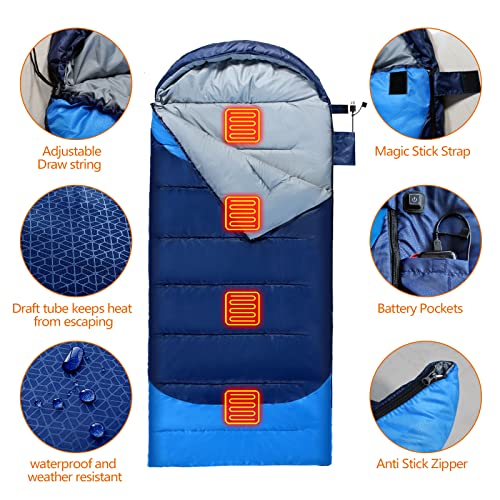 Sojoy bolsa de dormir calefactable para adulto con 4 zonas de calefacción y 3 niveles ajustables, ideal para camping, mochilero y senderismo en clima frío miniatura 3
