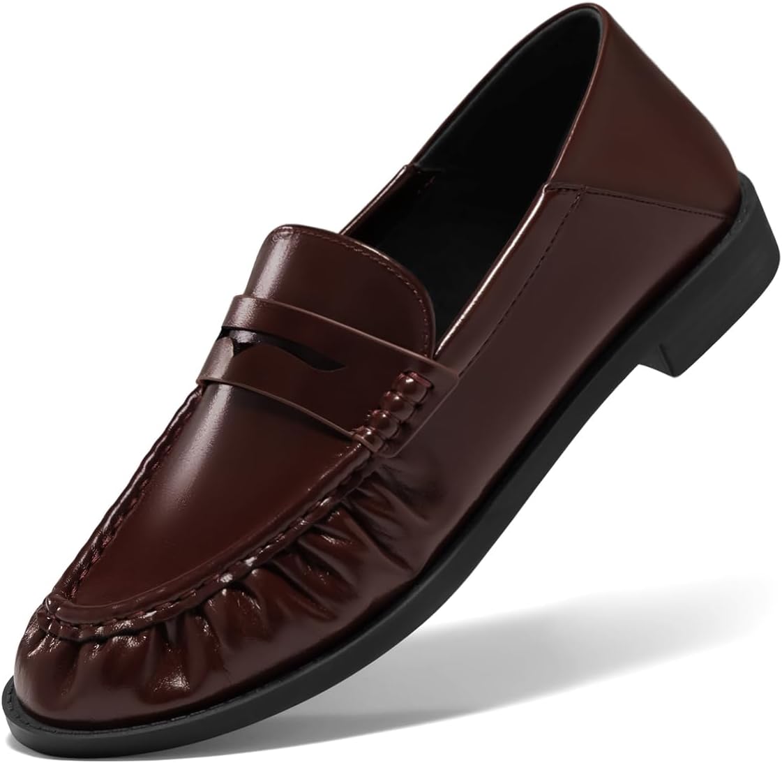 Coutgo Penny Loafers for Women Comfortable Slip on Shoes Collapsible Heel Closed Toe Dressy Casual Work Flats