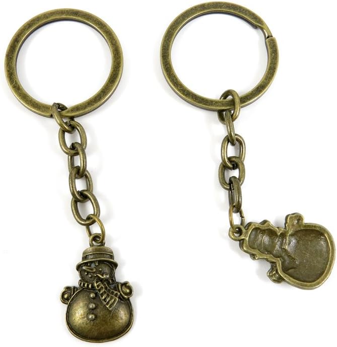 100 Pieces Antique Bronze Keychain Key Chain Tags Keyring Ring Jewelry Making Charms Supplies KC0270 Xmas Snowman