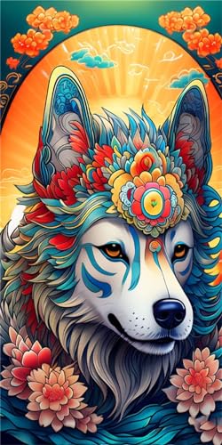 Broderie diamant loup 5D pour grand format déco murale salon et loisir créatif adulte DIY