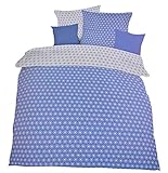 weicher Griff schlafgut Wende Bettwäsche Set 135 x 200 Mako Satin Baumwolle Blau Weiß