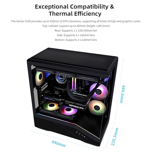 Image of Lian Li V100 ATX Mid-Tower PC Case, LED RGB Strip, Display Platform Design with Tempered Glass, Support 420mm GPUs, 360mm Radiator, Side I /O & Optimized Airflow, Dust Filiter - Black (V100X)
