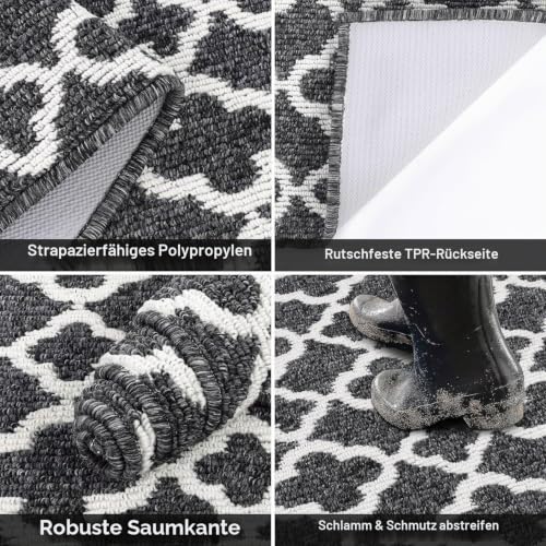 SHACOS Läufer Flur rutschfest 60x240 cm, Teppichläufer waschbar, Schwarz – Ansicht 2