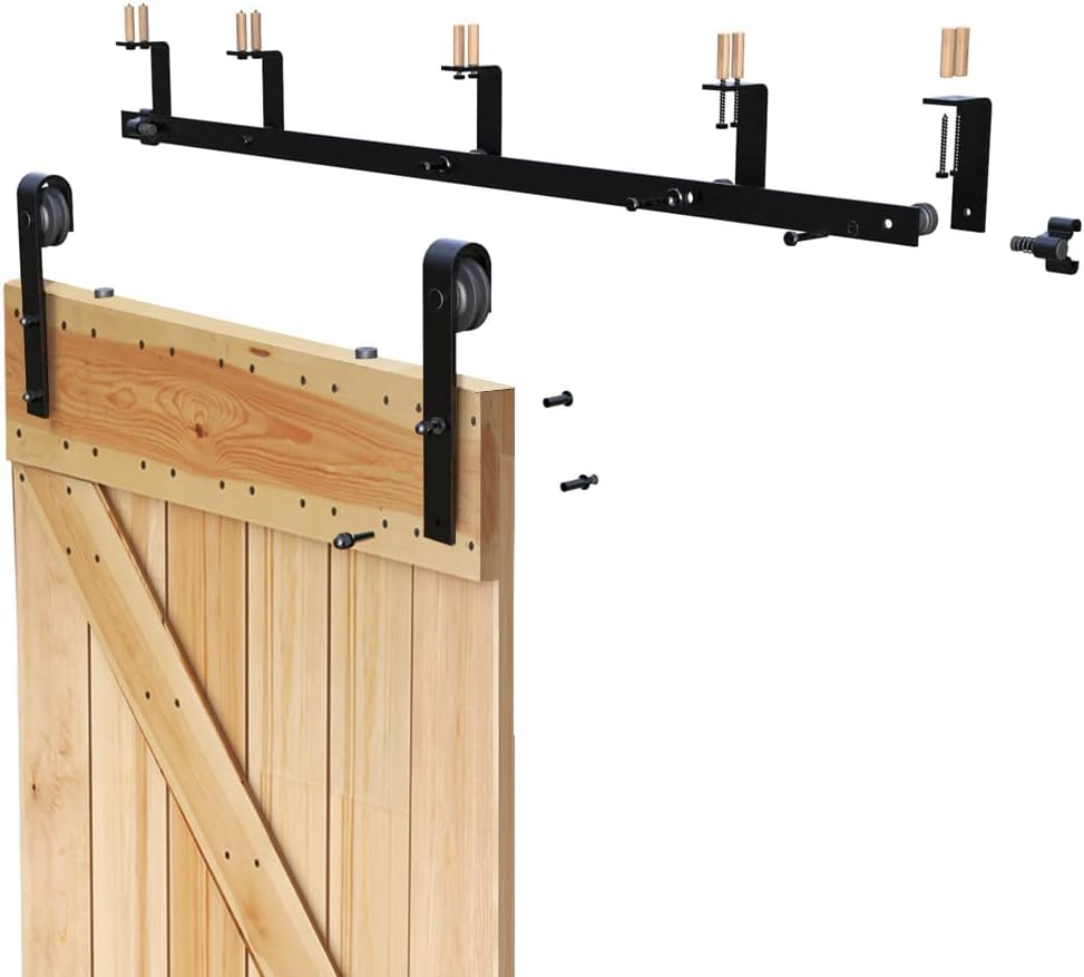 5FT Ceiling Mount Sliding Barn Door Hardware Kit Closet Rail Roller Bracket Accessory Suitable for Wooden Door