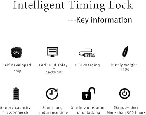 Miniatura 5 de Bloqueo de temporizador de metal, pantalla LCD, tiempo electrónico multifunción, 99 horas de tiempo máximo, candado temporizador recargable USB