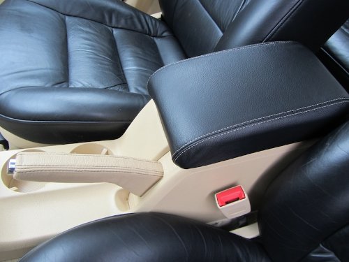 RedlineGoods armrest Cover Compatible with Volkswagen Passat B5 1997-04. Tailor Made - not Universal. Genuine top-Grade Italian Black Suede (Alcantara) with Red Thread