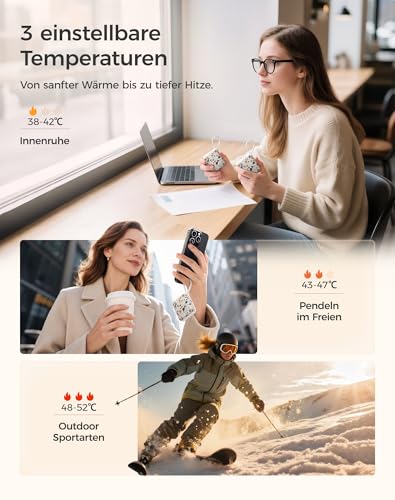 OCOOPA Handwärmer Elektrisch 2er Set, 3 Stufen, Taschenwärmer Wiederverwendbar, 7H Lange Wärme, Bis zu 52°C, Schnell Aufgeheizt… – Ansicht 5