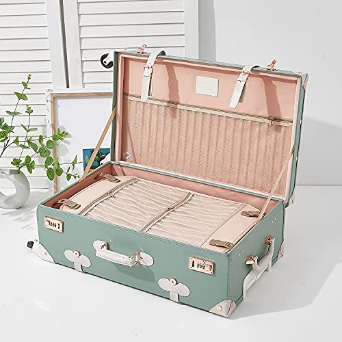 Image of UNIWALKER Vintage Suitcase Set, 2 Piece Designer Trunk Luggage Set with 12inch Cosmetic Train Case for Women, mint green, 24in+12in