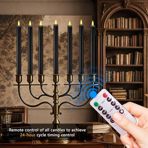Image of LED Flameless Taper Candles with Two Remote Timer Battery Operate, Pack of 6, 3D Flickering Warm Real Wax Candles, Wedding Dinner Holiday Decor Candles, (D 0.86 inch * H 9.6 inch)-Black