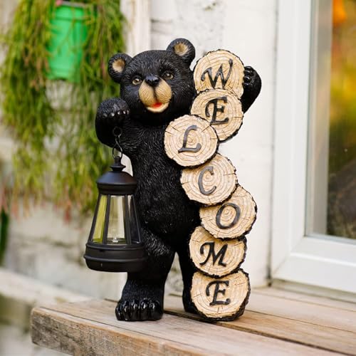 Qeeman Solar Bear for Garden Decor: Weatherproof Resin Statues with Lantern for Outdoor Outside Yard Pathway Patio Porch Balcony Decorations - Gifts for Mom Grandma Bear Lovers
