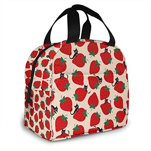 Antspuent SIBALIU486-120439743 Black Cat On Red Strawberry Lunch Bag thumb #1