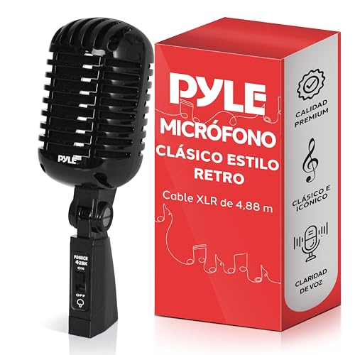 PYLE Micrófono vintage, Vocal, Dinamico, Unidireccional, Cable