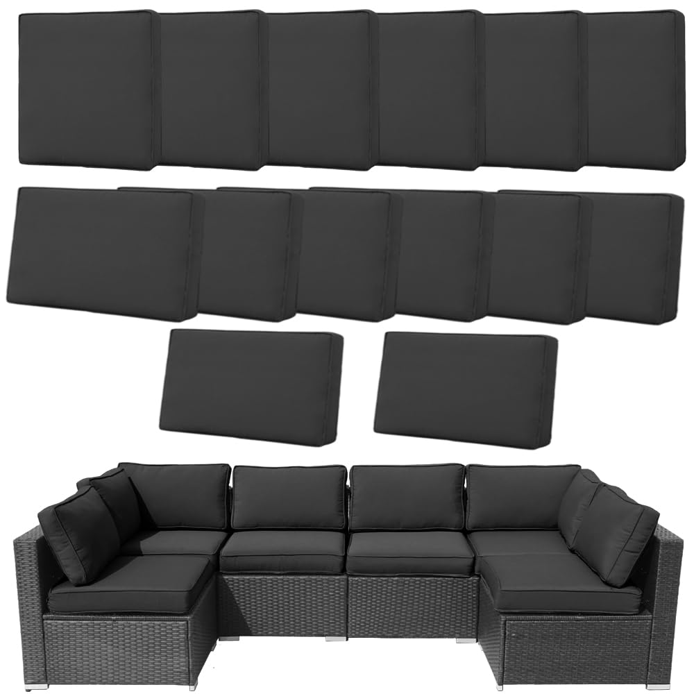 Frxeyaliz 14Pcs Outdoor Cushion Covers Replacement Washable w/Zipper for 6-Seaters Sofa Patio Slipcovers Set Seat and Back Covers Only-23.6x23.6x4inch