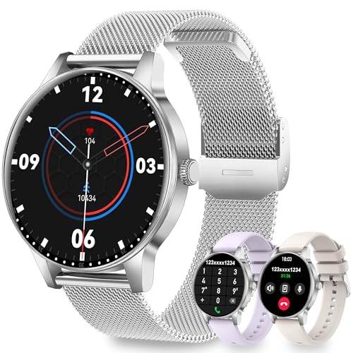 Smartwatch Damen mit Telefonfunktion 1.27 HD Fitnessuhr Damen mit Herzfrequenz SpO2 Schlafmonitor Schrittzähler IP68 Wasserdicht Fitness Tracker 120+ Sportmodi Sportuhr für iOS Android (Silber)