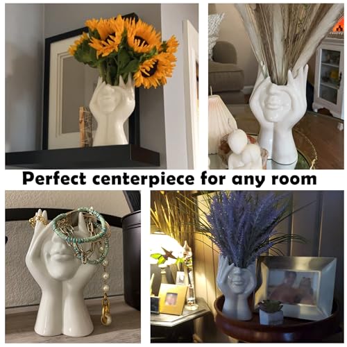 FJS Ceramic Face Vases, White Flower Vases for Decor, 3.5" W x 7" H Modern Decorative Vase Centerpiece for Table Shelf Living Room Office Bedroom